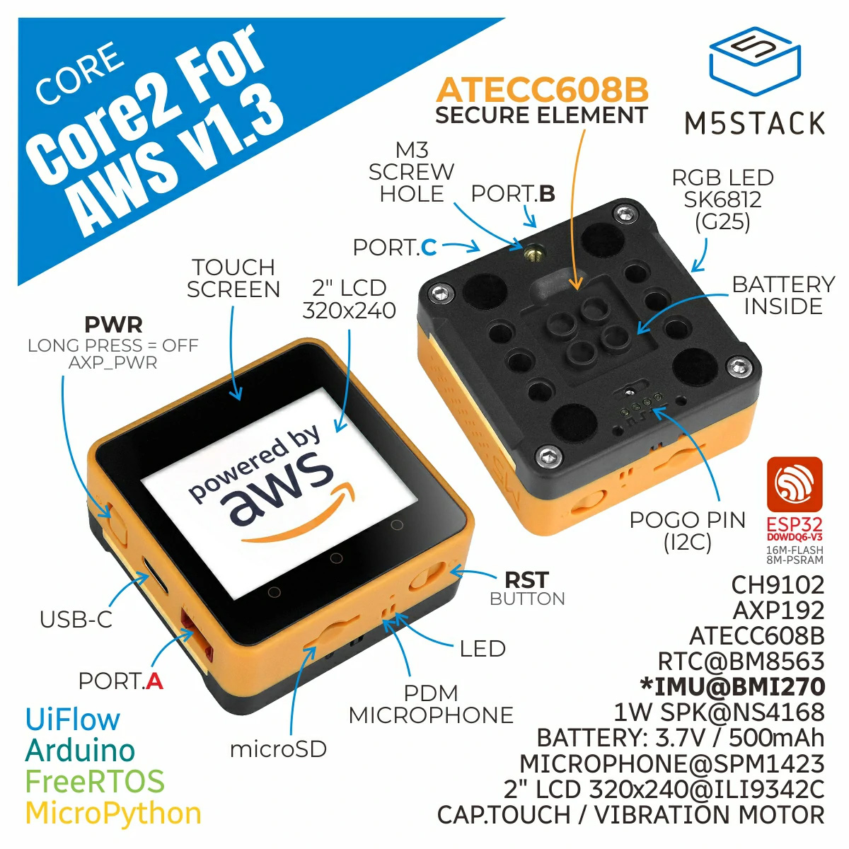 M5Stack Core2 AWS IoT Kit ESP3 - M5Stack Core2 review and price